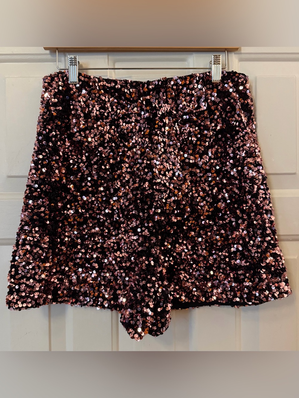 ZARA Festive Days Sequin High Waisted Shorts Pink L